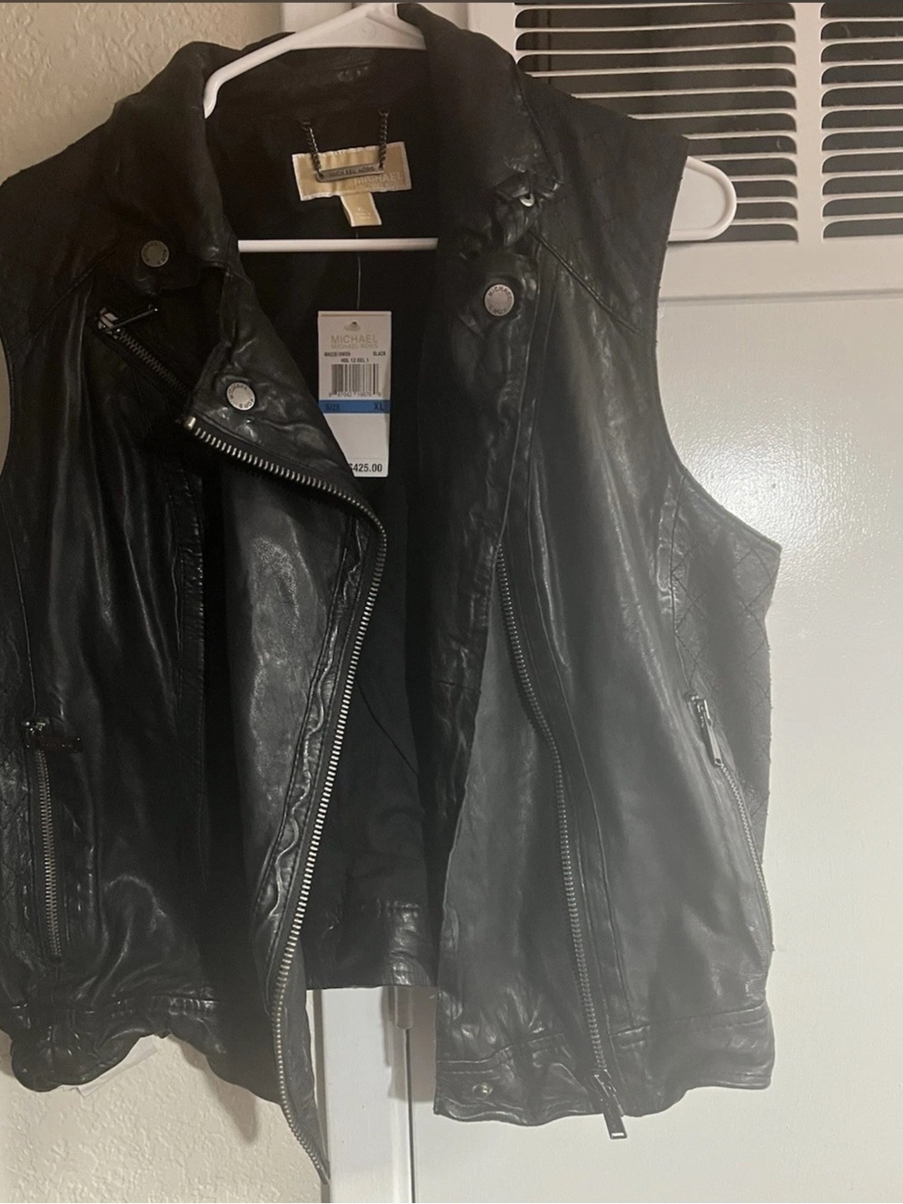Michael Kors Black Sleeveless Leather Moto vest
